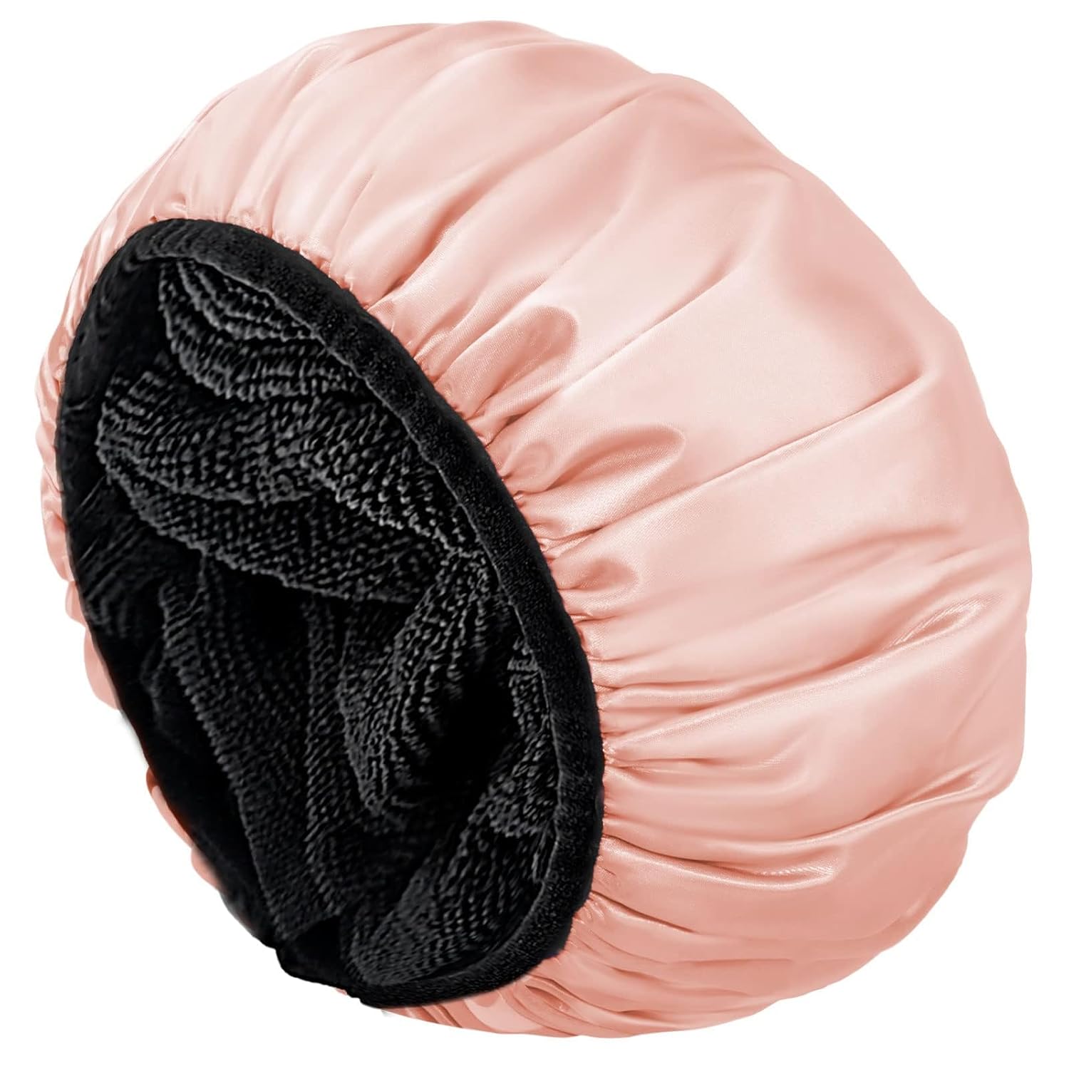 Shower Cap,Terry Lined Shower Cap for Women Reusable, Triple Layer Waterproof Bath Cap, Extra Large for Women Long Hair(Black)