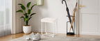 White Vanity Chair, Leather Vanity Stool, Small Stool Chair for Vanity, Square Ottoman Foot Stool, Makeup Vanity Chairs with Thick Padded Seat for Bathroom, Bedroom, Entryway, KFD01W