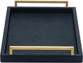 Ivory Shagreen Decorative Tray Large Rectangle Coffee Table Tray for Ottoman Faux Leather Serving Tray with Brushed Gold Handles