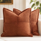 MIULEE Decorative Throw Pillow Covers for Couch Bed Livingroom 18x18 Inch Set of 2 Beige Boho Accent Throw Pllows Broadside Striped Patchwork Soft Corduroy Pillowcases