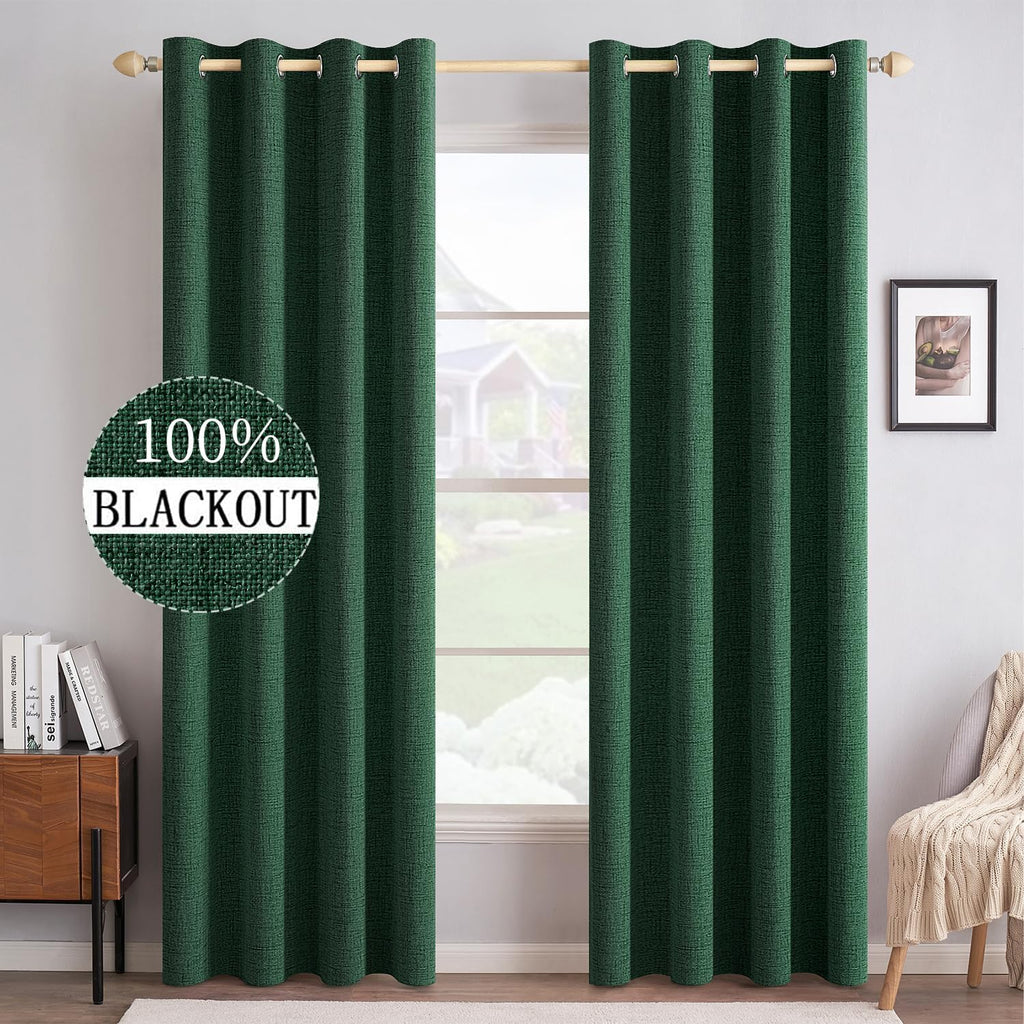 100% Blackout Linen Textured Curtains for Bedroom Solid Thermal Insulated Natural Beige Grommet Room Darkening Curtains & Drapes Luxury Decor for Living Room Nursery 52 x 84 Inch (2 Panels)