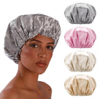 4 Pack Shower Caps for Women, Reusable Waterproof Double Layer Bath Cap, Large EVA Elastic Hair Cover for Shower, Fits Long Hair & Braids, for Spa & Home