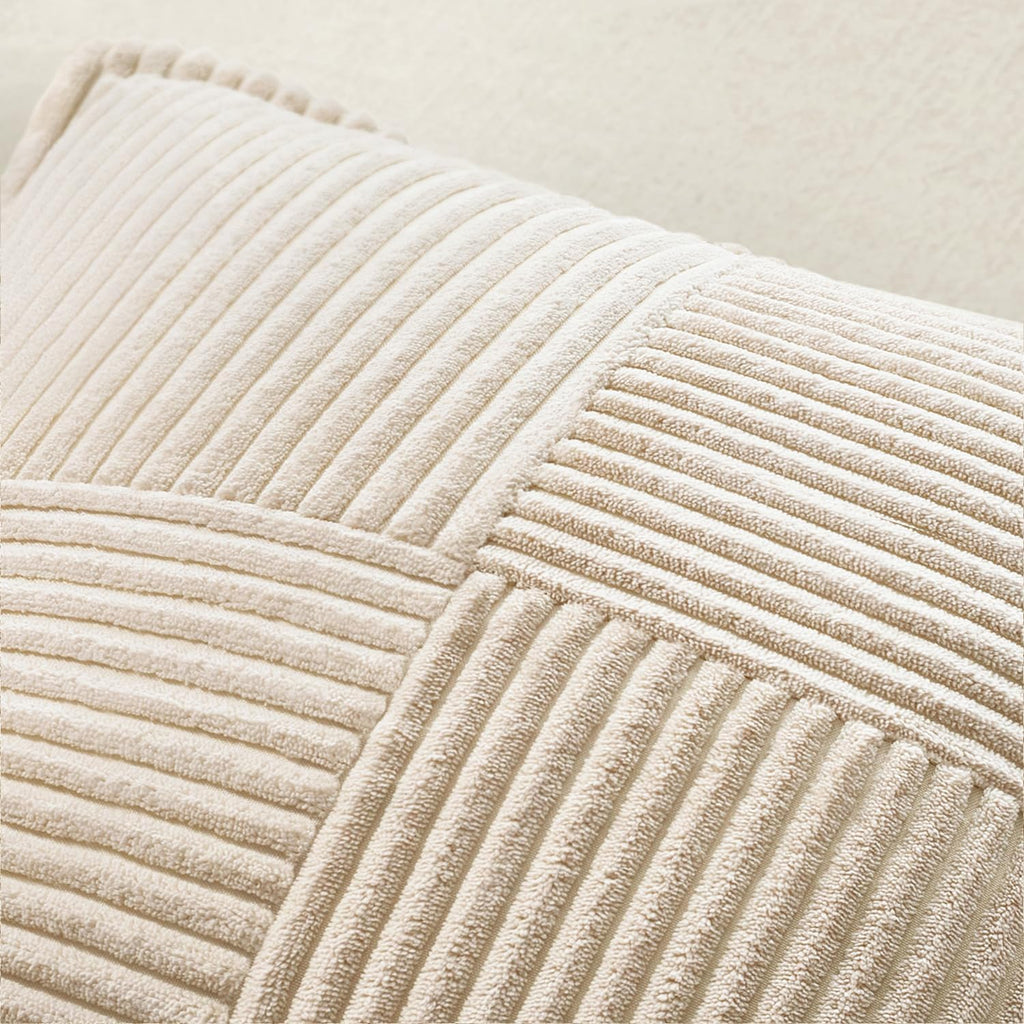 MIULEE Decorative Throw Pillow Covers for Couch Bed Livingroom 18x18 Inch Set of 2 Beige Boho Accent Throw Pllows Broadside Striped Patchwork Soft Corduroy Pillowcases