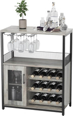 3-Tier Wine Bar Cabinet with Detachable Wine Rack and Storage Space, Buffet Cabinet with Glass Holder and Mesh Door, for Kitchen, Living Room and Bar .Rustic Brown.