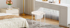 White Vanity Chair, Leather Vanity Stool, Small Stool Chair for Vanity, Square Ottoman Foot Stool, Makeup Vanity Chairs with Thick Padded Seat for Bathroom, Bedroom, Entryway, KFD01W