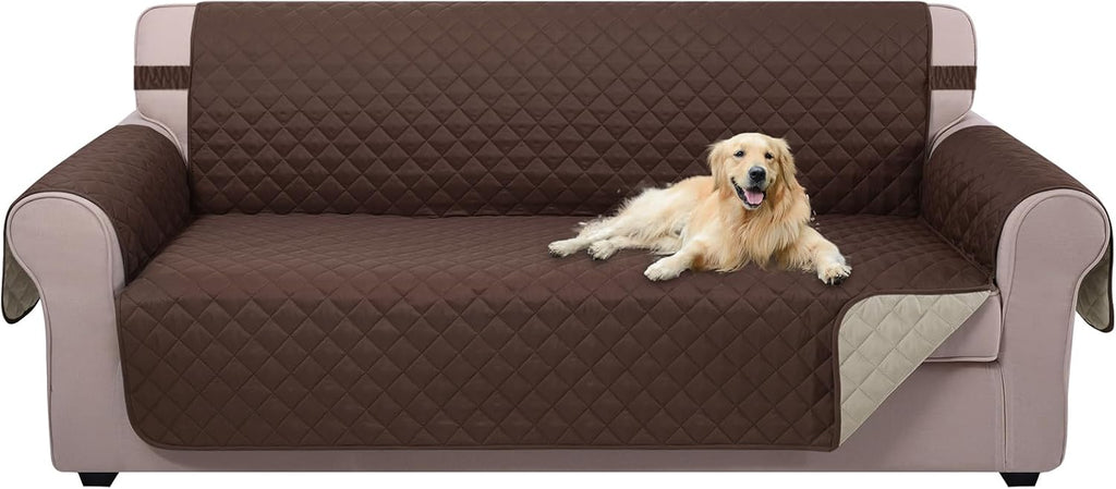 Reversible Sofa Cover Washable Couch Cover for Dogs Friendly with Elastic Straps Water Repellent Furniture Protector for 3 Cushion Couch (Sofa, Coffee/Beige)