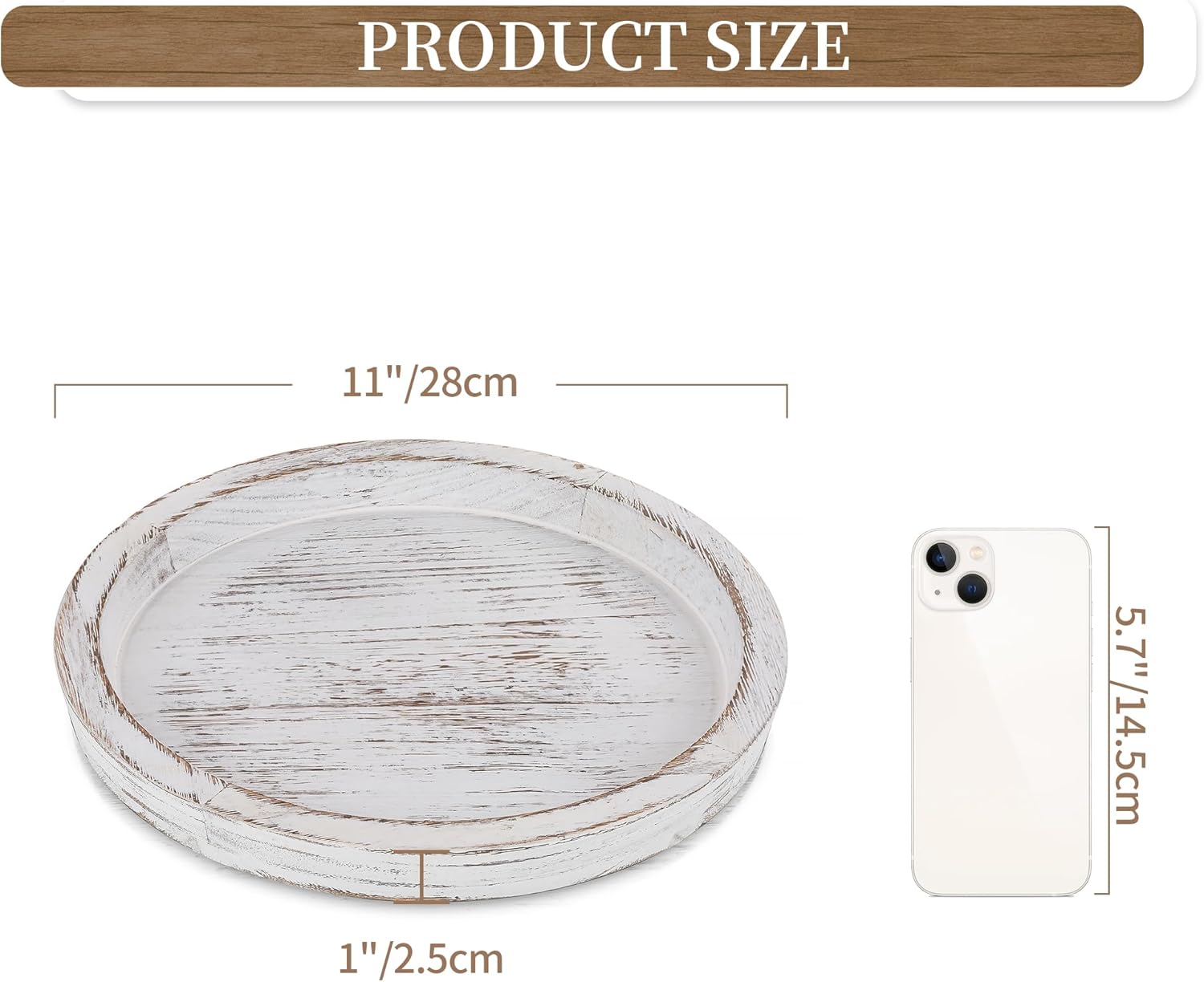 Candle Plate Holder Tray: Round White Wood Decorative Tray Decor - Rustic Farmhouse CoffeeTable Decor - Tealight Pillar Trays for Home Decor