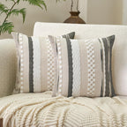 Aeckself Boho Throw Pillow Covers 18x18 Inch Set of 2, Farmhouse Decorative Striped Square Pillow Covers Chenille Tufted Pillow Cases Accent Neutral Pillowcase for Living Room Couch Bed, Orange White