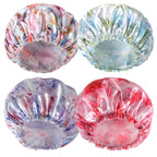 4 PCS Shower Caps for Women, Elastic and Reusable Bath Caps, Double Waterproof Layers Shower Cap, Bathing Shower Caps, Environmental Protection Hair Bath Hat - Printed Color