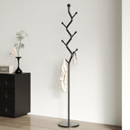 Tree Branch-Look Coat Rack Freestanding with 6 Hooks & Sturdy Marble base Metal Clothes Hanger Stand for Entryway/Mudroom/Bedroom/Hallway/Home Office (Matte black)