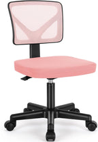 Small Desk Chair, Ergonomic Low-Back Mesh Rolling Work Swivel Chairs with Wheels, Armless Comfortable Seat Lumbar Support for Home, Bedroom, Study, Student, Adults,Classic Pink