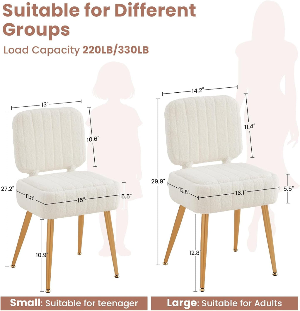 Vanity Chair, Storage Ottoman with Folding Back & Gold-Toned Metal Legs, Ottoman Seat with Teddy Velvet for Dressing Room Living Room Bedroom, 16" x 12.5" Inch