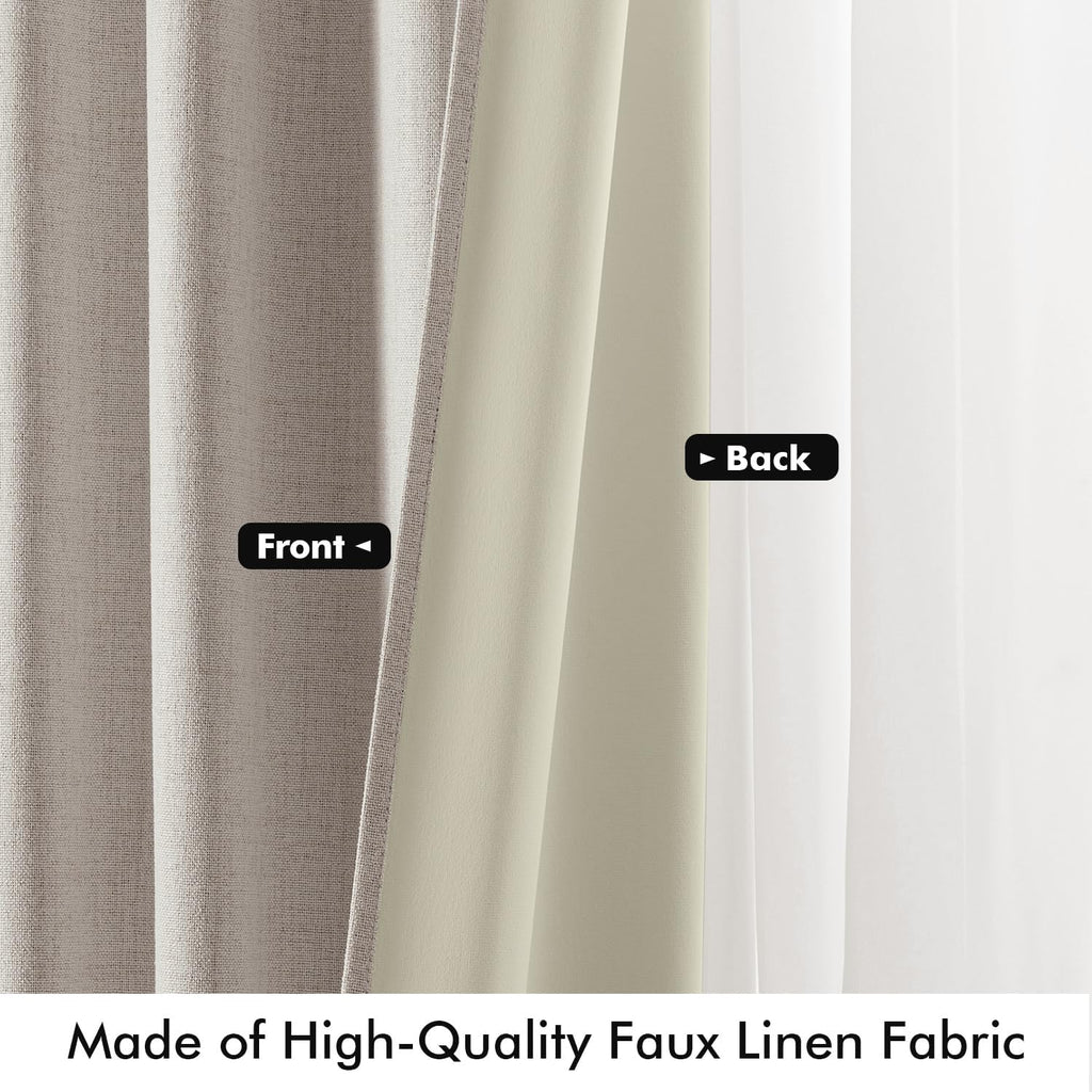 100% Blackout Linen Curtains for Bedroom, Ivory Solid Luxury Decor Thermal Insulation Room Darkening Drapes for Living Room Nursery Back Tab Rod Pocket 42 x 84 Inches, 2 Panels