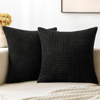 MIULEE Black Decorative Throw Pillow Covers 18x18 Inch for Couch Bed Sofa Pack of 2 Boho Farmhouse Throw Pillows Soft Cross Corduroy Patchwork Textured Cushion Cases