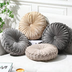Kathfly Set of 4 Decorative Round Pleated Throw Pillows, Classy Velvet Pumpkin Round Throw Pillows, Decorative Floor Pillow for Bed Chair Home Sofa Decor, 14" Diameter(Colorful)