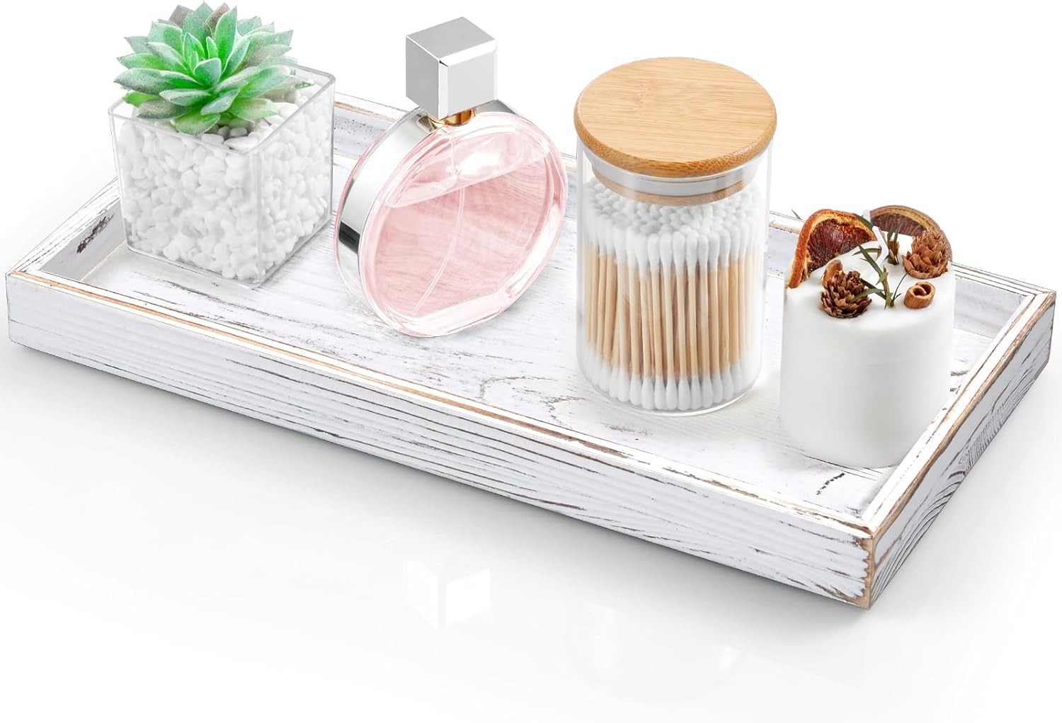 11.7" Bathroom Vanity Tray for Counter - Acacia Wood Decorative Tray for Toilet Tank Makeup Perfume Jewelry Catchall Coffee Table - Wooden Kitchen Countertop Organizer for Soap Dispenser