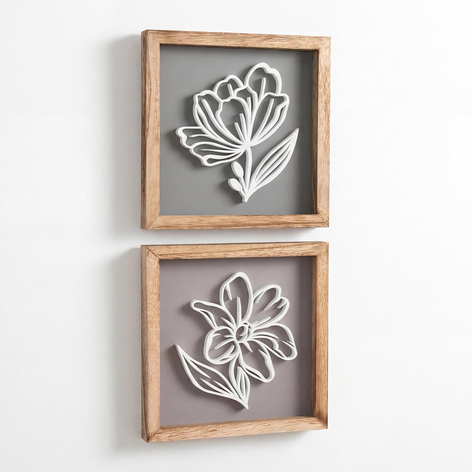 3D Floral Green Wall Art (Set of 2) Lightweight, Wooden Ready-to-Hang Boho Framed Wall Art for Bathroom, Bedroom, Living Room or Office – Premium Sage Green Farmhouse Decor – Gift-Boxed