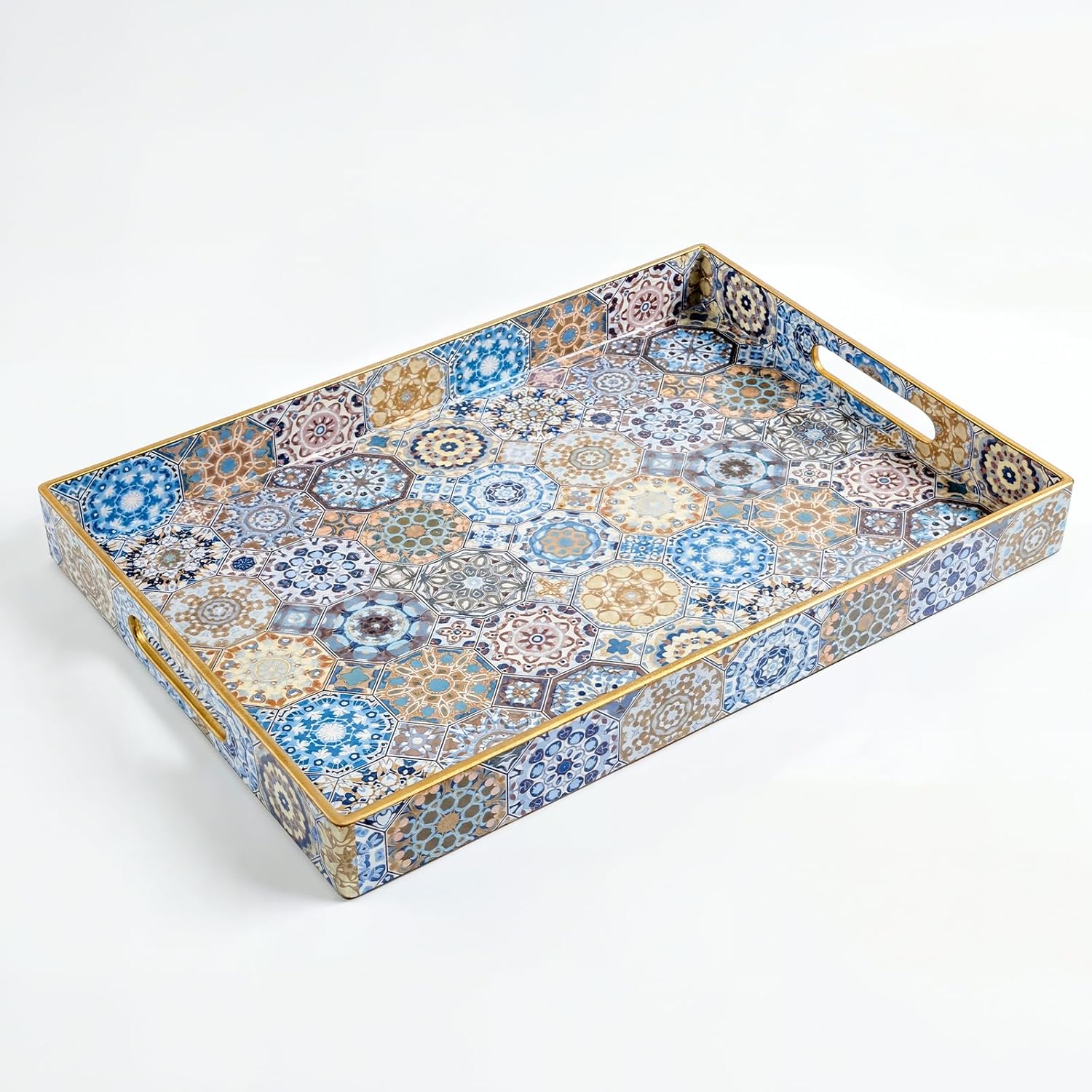 Coffee Table Trays for Living Room Serving Tray with Handles, Modern Large Tray for Ottoman Coffee Table