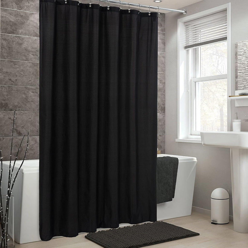 Waterproof Fabric Shower Curtain Soft Hotel Quality - 3 Magnets at Bottom, Premium Black Shower Curtain Liner for Bathroom, Light-Weight Cloth & Washable - 72x72, Black