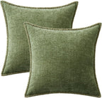 MIULEE Pack of 2 Couch Throw Pillow Covers 18x18 Inch Sage Green Farmhouse Decorative Pillow Covers with Stitched Edge Soft Chenille Solid Dyed Summer Pillow Covers for Sofa Bed Living Room