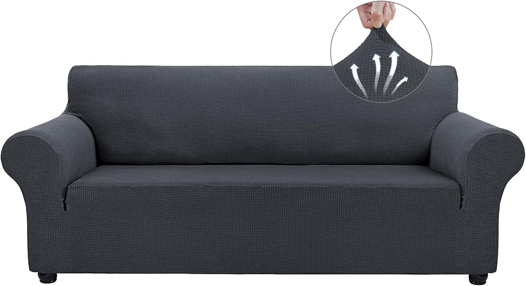 Couch Covers for 3 Cushion Couch Sofa Pet Friendly, 3 Seater Sofa Cover Washable Slipcovers Protector Furniture Covers for Dogs Spandex Jacquard Fabric Small Checks（Large，Black）