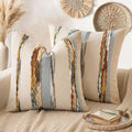 ANRODUO Pack of 2 Boho Decorative Throw Pillow Covers 18x18 Farmhouse Cushion Case Striped Chenille Pillow Cases Square Pillow Covers Accent Neutral Pillowcase for Sofa Couch Bed, Olive Green Stripe