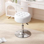 Mid-Century Tufted Adjustable Swivel Makeup Ottoman Stool; Modern Big Size Round Vanity Stool Chair for Bedroom Living Room (White)