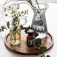 11.5 Inches Candle Holder Tray Home Decor, Round Wood Tray for Coffee Table, Small Wooden Serving Decorative Trays for Home
