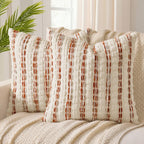 ANRODUO Pack of 2 Boho Decorative Throw Pillow Covers 18x18 Farmhouse Cushion Case Striped Chenille Pillow Cases Square Pillow Covers Accent Neutral Pillowcase for Sofa Couch Bed, Olive Green Stripe