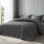 Quilts Queen Size - Grey Bedspreads Queen Size with Basket Weave Pattern, Soft Quilt Bedding Set, Lightweight Comforter Set Coverlet for All Seasons with 2 Pillow Shams (90" x 96") | Skin-Friendly Soft, All-Season Comfort, Breathable