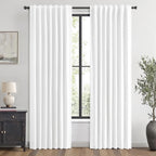 100% Blackout Linen Curtains for Bedroom, Ivory Solid Luxury Decor Thermal Insulation Room Darkening Drapes for Living Room Nursery Back Tab Rod Pocket 42 x 84 Inches, 2 Panels
