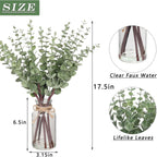 17.5" Artificial Eucalyptus Stems in Glass Vase with Faux Water,Fake Plant Eucalyptus Leaves White Seeds for Centerpiece Table Decorations Farmhouse Wedding Home Greenery Decor (Sage Green)