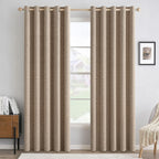 100% Blackout Linen Textured Curtains for Bedroom Solid Thermal Insulated Natural Beige Grommet Room Darkening Curtains & Drapes Luxury Decor for Living Room Nursery 52 x 84 Inch (2 Panels)
