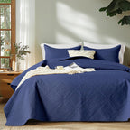 Quilts Queen Size - Ultra Soft Navy Blue Quilt Lightweight Microfiber Bedspreads, Classic Basket Weave Pattern Bedspread Bed Coverlet 3 Pieces for All-Season (1 Quilt, 2 Pillow Shams) | Breathable material, Easy care