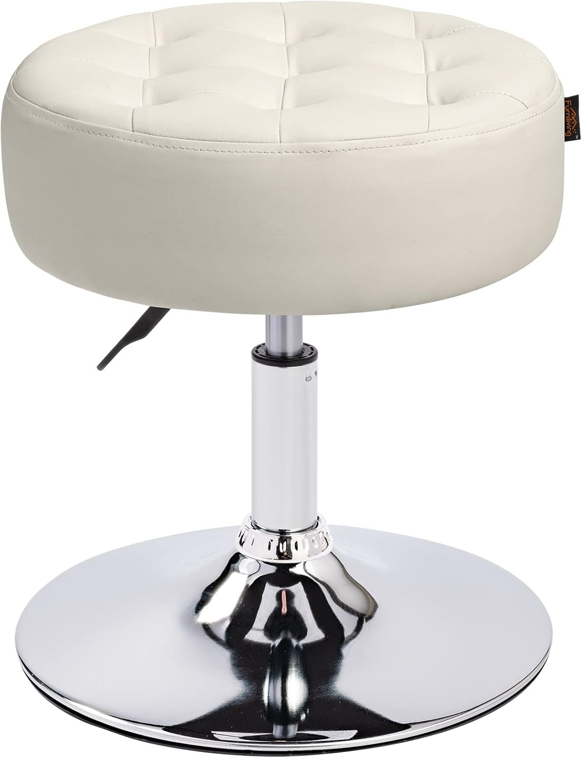 Mid-Century Tufted Adjustable Swivel Makeup Ottoman Stool; Modern Big Size Round Vanity Stool Chair for Bedroom Living Room (White)