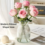 New 2026 Design Ribbed Glass Vase Wide - 8 Inch Tall Ribbed Vase for Wedding Reception, Home Decor, Housewarming Gift (Clear) Decorative Flower Vases - Bud Vase for Centerpieces Cylinder Vases