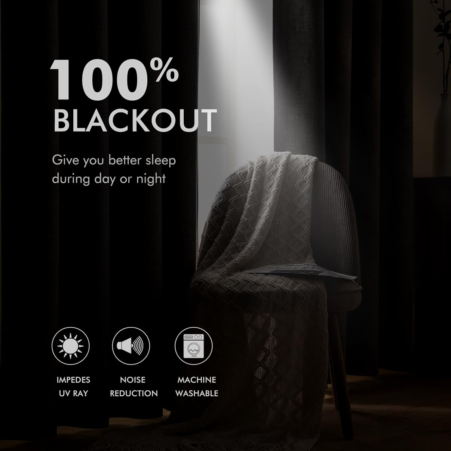 100% Blackout Linen Textured Curtains for Bedroom Solid Thermal Insulated Natural Beige Grommet Room Darkening Curtains & Drapes Luxury Decor for Living Room Nursery 52 x 84 Inch (2 Panels)