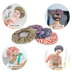 4 PCS Shower Caps for Women, Elastic and Reusable Bath Caps, Double Waterproof Layers Shower Cap, Bathing Shower Caps, Environmental Protection Hair Bath Hat - Printed Color