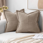 MIULEE Decorative Throw Pillow Covers for Couch Bed Livingroom 18x18 Inch Set of 2 Beige Boho Accent Throw Pllows Broadside Striped Patchwork Soft Corduroy Pillowcases