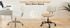Small Office Desk Chair - Armless PU Leather with Comfy Lumbar Support, Height Adjustable Rolling Swivel Task for No Arms, for Adult, Student, Bedroom, Home, Vanity, Beige White