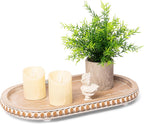 12in Round Wood Tray - White, Distressed, Farmhouse Rustic - Decorative Tray for Living Room, Coffee Table, Kitchen Table or Farmhouse Serving Tray