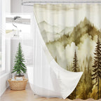 3 in 1 Shower Curtain Set, DarkGreen Misty Pine Forest Fabric Shower Curtain with PEVA Liner and Double Sided Hooks, Bathroom Curtain Waterproof 72x72