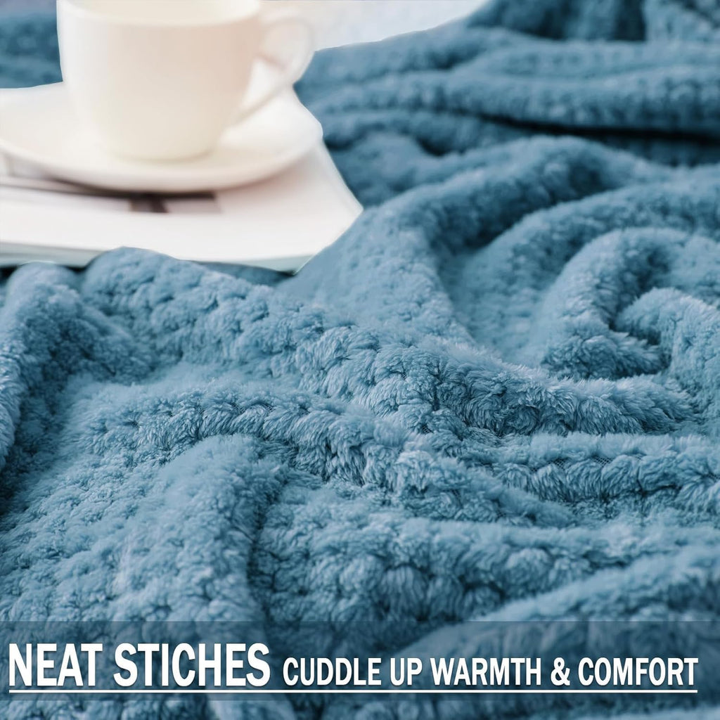 Fleece Throw Blanket Extra Large, Super Soft and Warm Blankets for Couch, Sofa and Bed Waffle Textured, Cozy, Fuzzy and Lightweight (Slate Blue, 50x70 Inches)