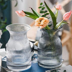 New 2026 Design Ribbed Glass Vase Wide - 8 Inch Tall Ribbed Vase for Wedding Reception, Home Decor, Housewarming Gift (Clear) Decorative Flower Vases - Bud Vase for Centerpieces Cylinder Vases