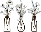 3 Pieces Metal Flowers Wall Arts - Rustic Farmhouse Decor Black Minimalist Flower Wall Decors for Living room Bathroom Bedroom Dining Room - Housewarming Gifts(Black, Vase-C)