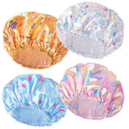 4 PCS Shower Caps for Women, Elastic and Reusable Bath Caps, Double Waterproof Layers Shower Cap, Bathing Shower Caps, Environmental Protection Hair Bath Hat - Printed Color