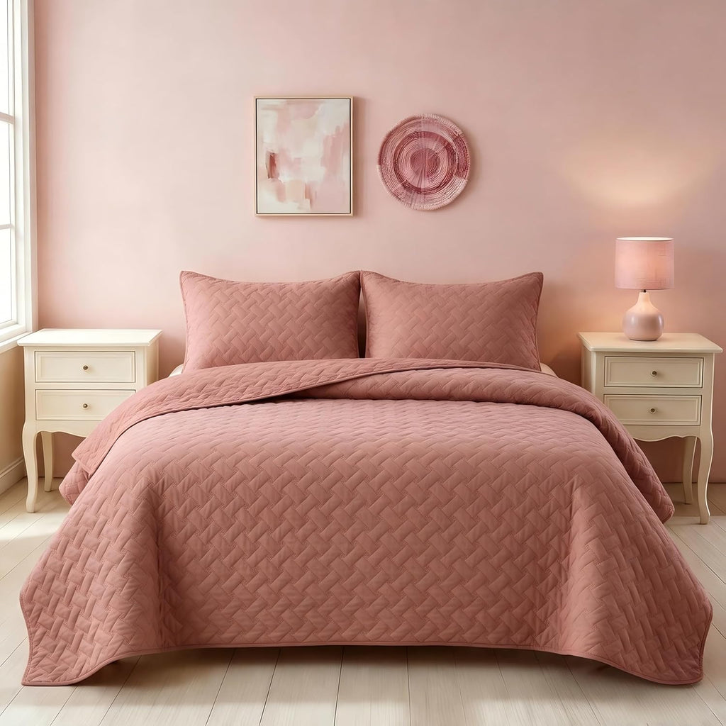 Quilts Queen Size - Grey Bedspreads Queen Size with Basket Weave Pattern, Soft Quilt Bedding Set, Lightweight Comforter Set Coverlet for All Seasons with 2 Pillow Shams (90" x 96") | Skin-Friendly Soft, All-Season Comfort, Breathable