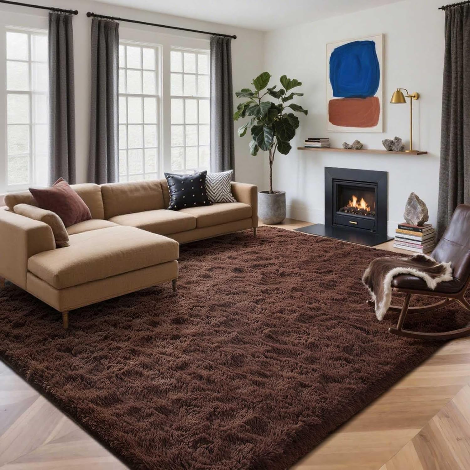 6x9 Ft Large Shag Rugs for Living Room, Tie-Dyed Ultra Soft Fluffy Furry Area Rugs for Bedroom Indoor Floor, Aesthetic Carpet for Kids Home Decor (Dark Grey)