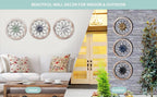 Paquesta 3 Piece Round Farmhouse Wall Decor with 6 Piece Interchangeable Flowers 12'' Medallion Wood & Metal Rustic Wall Art for Living Room Bedroom Kitchen Bathroom Dining Room Home Decorations