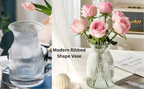 New 2026 Design Ribbed Glass Vase Wide - 8 Inch Tall Ribbed Vase for Wedding Reception, Home Decor, Housewarming Gift (Clear) Decorative Flower Vases - Bud Vase for Centerpieces Cylinder Vases
